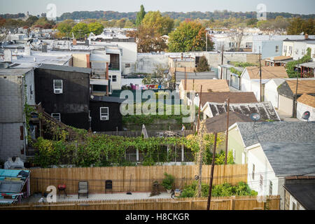 Homes and backyards in the City Line neighborhood on the Brooklyn ...
