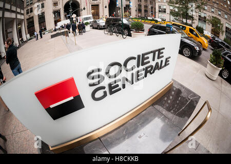 The New York headquarters of the French bank, Société Générale is seen on Thursday, November 3, 2016. Société Générale SA reported third-quarter profits that beat analysts' expectations. Société Générale is France's third largest bank measured by assets. (© Richard B. Levine) Stock Photo