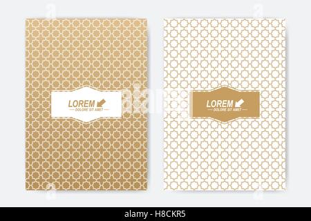 Modern vector template for brochure Leaflet flyer advert cover magazine or annual report. A4 size. Islamic design book layout. Abstract golden presentation in islamic style. Stock Vector