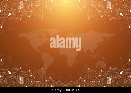 Big data complex. Graphic abstract background communication. Perspective backdrop with World Map. Minimal array with compounds lines and dots. Digital data visualization. Vector illustration Big data. Stock Vector