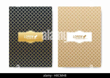 Modern vector template for brochure, Leaflet, flyer, advert, cover, magazine or annual report. A4 size. Islamic design book layout. Abstract golden presentation in islamic style. Stock Vector