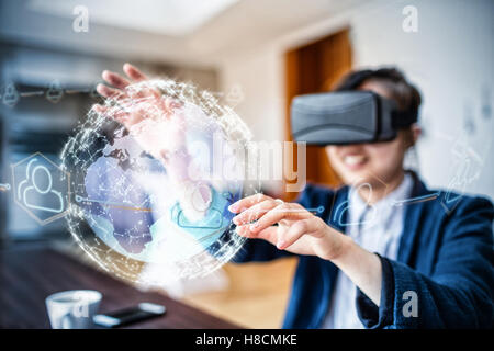 Composite image of digitally generated image of earth with social connectivity Stock Photo