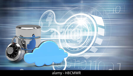Composite image of database server icon with combination lock and blue cloud Stock Photo