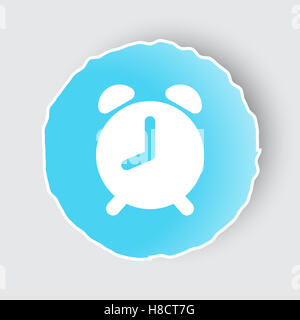 Blue app button with Alarm Clock icon on white. Stock Photo