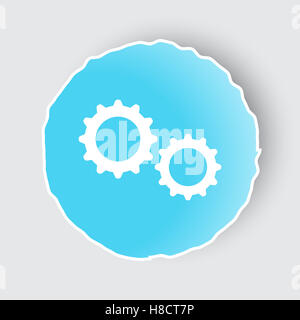 Blue app button with Gears icon on white. Stock Photo