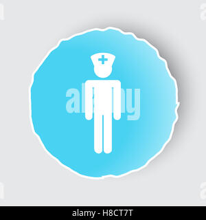 Blue app button with Doctor icon on white. Stock Photo