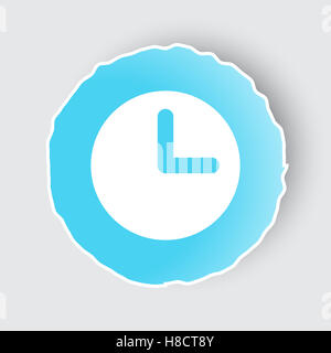 Blue app button with Clock icon on white. Stock Photo