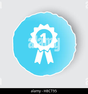 Blue app button with Prize Ribbon icon on white. Stock Photo