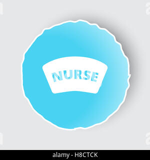 Blue app button with Nurse icon on white. Stock Photo