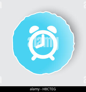 Blue app button with Alarm Clock icon on white. Stock Photo