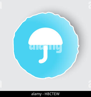 Blue app button with Umbrella icon on white. Stock Photo