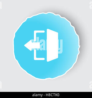 Blue app button with Exit icon on white. Stock Photo