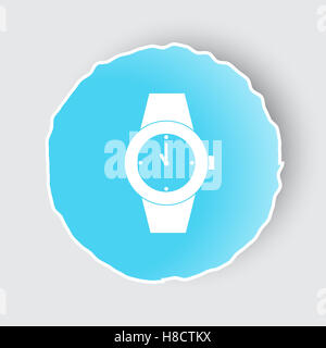 Blue app button with Wrist Watch icon on white. Stock Photo