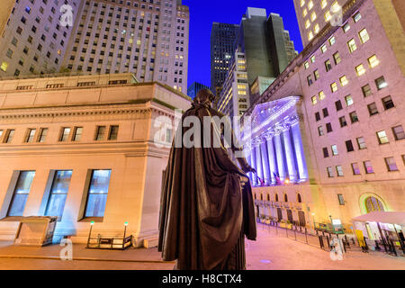 New York City cityscape at Wall Street from Federal Hall. Stock Photo