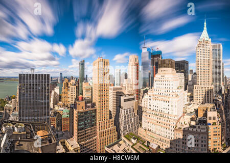 New York City Financial District cityscape at dusk. Stock Photo