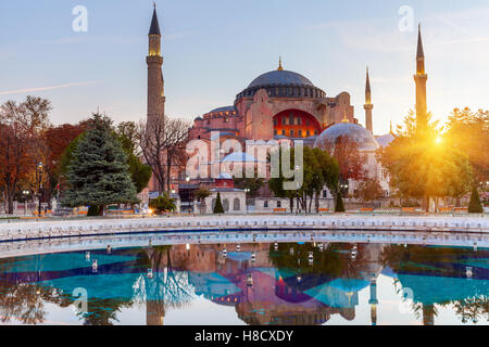 Hagia Sophia in Istanbul. The world famous monument of Byzantine architecture. View of the St. Sophia Cathedral at sunrise Stock Photo