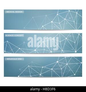 Set of modern scientific banners. Molecule structure DNA and neurons. Abstract background. Medicine, science, technology. Vector Stock Vector