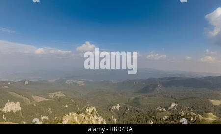 fly over flock of sheep in mountains Stock Photo