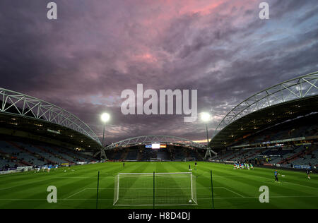 General view of the John Smith's Stadium as the players warm up before the game Stock Photo