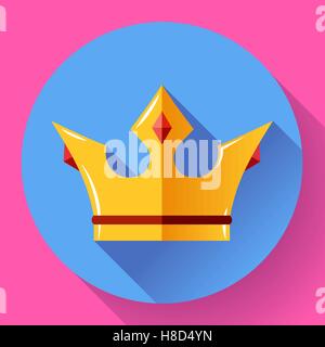 Gold crown with rubies. Flat design style Stock Vector