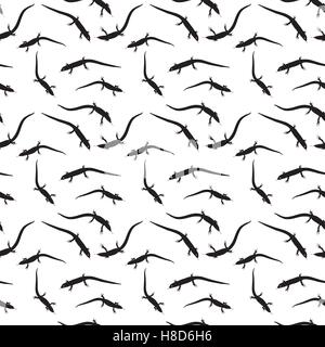 Seamless Pattern of Black and white silhouette  Lizard. Vector Stock Vector