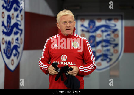 Scotland manager Gordon Strachan during a training session at Wembley Stadium, London. Stock Photo