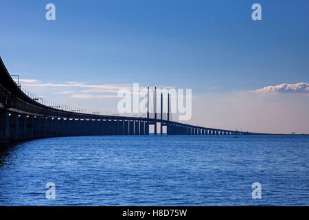 Öresund / Øresund Bridge, double-track railway and dual carriageway bridge-tunnel between Denmark and Sweden, Scandinavia Stock Photo