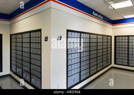 Rent-a-box post office boxes in a Post Office lobby in Montana, USA. Stock Photo
