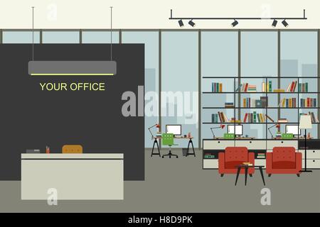 Modern office interior in flat style. Stock Vector