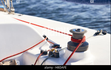 Sheet on the winch  a yacht Stock Photo