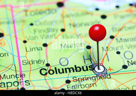 Columbus pinned on a map of Ohio, USA Stock Photo