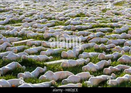 College Green, Bristol, UK. 11th Nov, 2016. 19240 Shrouds of the Somme, an installation by Somerset artist Rob Heard is displayed in front of the Cathedral on College Green in Bristol on Armistice Day 2016. Each shroud represents a life lost on the first day of the Battle of the Somme (1st July 1916). Credit:  Carolyn Eaton/Alamy Live News Stock Photo