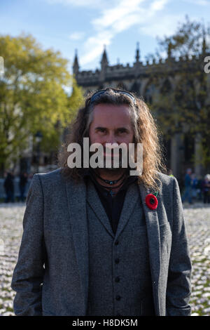 Bristol, UK. 11th Nov, 2016. Artist Rob Heard in front of Bristol Cathedral and his Shrouds of the Somme exhibition Credit:  Rob Hawkins/Alamy Live News Stock Photo