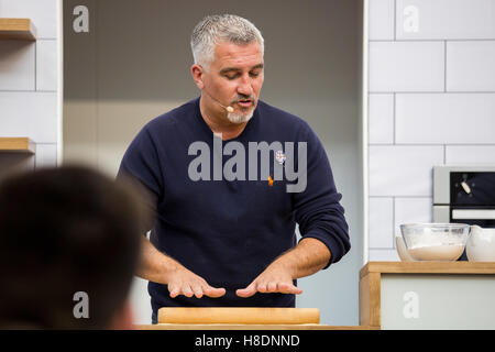 Paul Hollywood gives a cooking demo at the BBC Good Food Show at Olympia London. Stock Photo