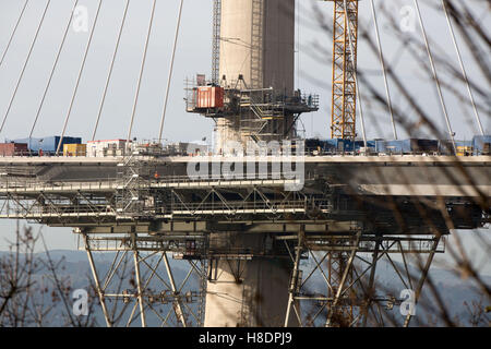 Queensferry, Edinburgh, Scotland, 11th, November, 2016. Forth Bridges.  The 2nd Road bridge is nearing completion and this photo show construction work and assemblies of the northern pier.  Phil Hutchinson/Alamy Live News Stock Photo