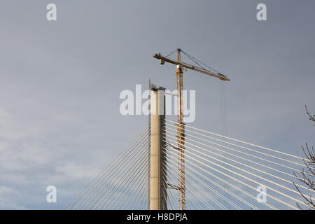 Queensferry, Edinburgh, Scotland, 11th, November, 2016. Forth Bridges.   The 2nd Road bridge is nearing completion and this photo show construction work, carnage and assemblies at the top the northern pier.   Phil Hutchinson/Alamy Live News Stock Photo