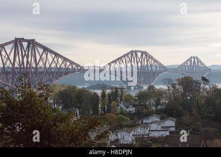 Queensferry, Edinburgh, Scotland, 11th, November, 2016. The Railway Bridge, which still carries both Passengers and Freight.  Photo is taken looking southward from North Queensferry.  Phil Hutchinson/Alamy Live News Stock Photo