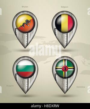 metal map marker steel country with glare and shadows Stock Vector