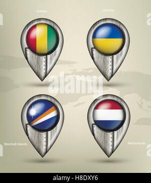 metal map marker steel country with glare and shadows Stock Vector