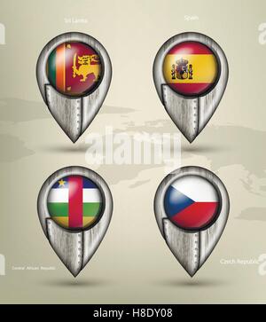 metal map marker steel country with glare and shadows Stock Vector