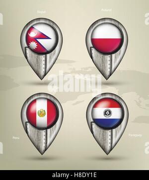 metal map marker steel country with glare and shadows Stock Vector