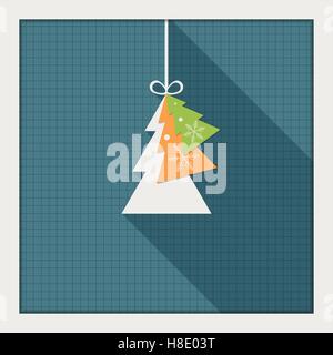 Abstract Card With Colorful Christmas Tree And Long Shadow Stock Vector