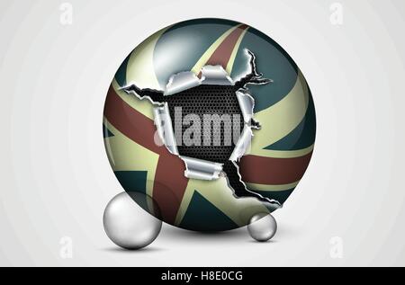 ragged hole on the field with an British flag Stock Vector