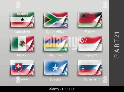 Flags in the form of states with shadows Stock Vector