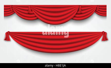 vector red silk curtain with shadows and pelmet Stock Vector