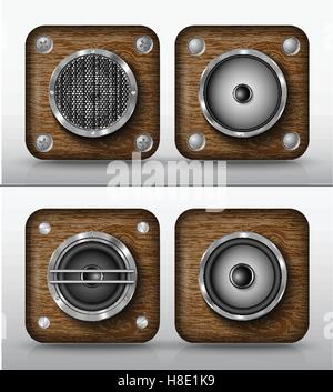 set of vector icons applications of wood, speakers Stock Vector