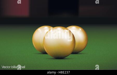 three realistic billiard balls on a pool table Stock Vector