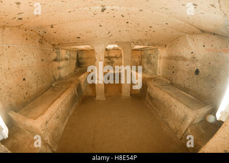 The interior of an Etruscan necropolis tomb, Cervetri, Lazio, Italy Stock Photo