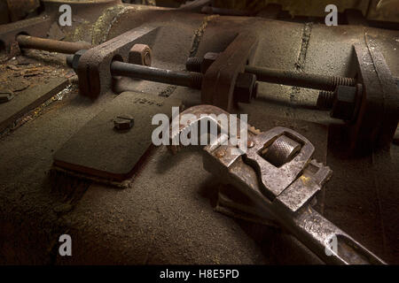 Wrench and Old Rusty Boiler Detail Stock Photo