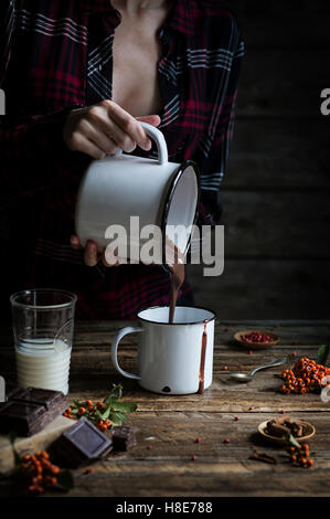 Pouring Hot Chocolate Thermos Mug On Stock Photo 96747136